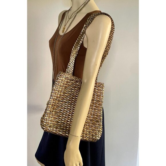 Nine West Gold and Silver Metallic Vintage Woven Purse, Shoulder Bag, Tote - Picture 4 of 10